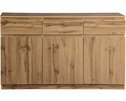 Multifunctioneel dressoir, decoratieve kast in houtlook met 3 deuren en 3 laden, ruime keukenhalkast, 135*40*81cm