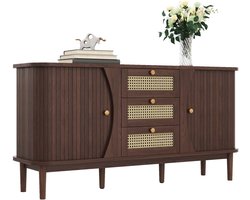 Multifunctioneel Dressoir met 3 Lades en Schuifdeuren - Stijlvol Rotan Meubel voor Opbergruimte