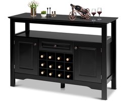 Multifunctioneel Dressoir Zwart met Wijnrek en Opbergruimte - Buffetkast Woonkamer en Keuken