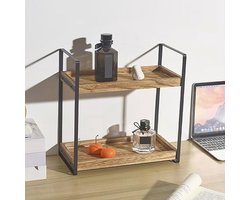 Multifunctioneel Houten Rek met 2 Niveaus voor Keuken en Badkamer - Houten Werkblad en Organizer zonder Boren
