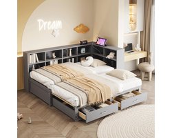 Multifunctioneel Houten Slaapbank met Opbergruimte en Uittrekbaar Bed, 90/180 x 190 cm