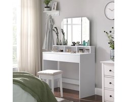 Multifunctioneel Kaptafel met Opvouwbare Spiegel - Stijl en Functionaliteit in één Elegante Make-up tafel- Robuuste Constructie Langdurige Stabiliteit- Make-up Organiseren 100x40x142 Wit- Elk Interieurstijl- Slaapkamer- Decoratief- Comfortabel Bureau