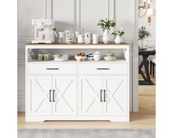 Multifunctioneel Keuken Dressoir met Werkblad, 2 Lades en Open Opbergvak – Buffetkast / Sideboard 140 x 40 x 105 cm – Wit Landelijke & Scandinavische Stijl