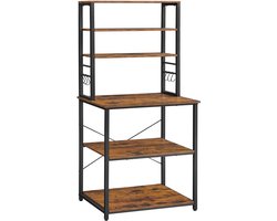 Multifunctioneel Keukenrek 40 x 60 x 167 cm Bruin + Zwart, Keuken Opbergrek met 6 Planken en 6 Haken, Keukenrek met Verstelbare Plank, Magnetronrek, Opbergkast, Rek voor Keuken, Woonkamer, Eetkamer en Slaapkamer