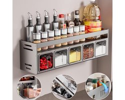 Multifunctioneel Kruidenrek - 5 Verwijderbare Kruidendozen Staand/Wandmontage Ruimte Aluminium En Voedselveilig Plastic - Transparant Ontwerp Gemakkelijk Schoon Te Maken - Voor Keuken, Voorraadkast En Slaapzaal - Gunmetal Grey