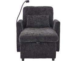 Multifunctioneel Ligbank 125×84,5×87cm Bank Zwart Chenille Enkelsessel Lounge Telefoonhouder Zacht Comfortabel Kompact Woning Vriendelijk Woonkamer Slaapkamer Kompakte Woningen