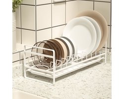 Multifunctioneel Metalen Afdruiprek met witte opvangbak-Kast Organizers-afwasrek-wit
