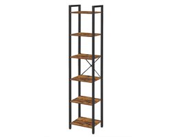 Multifunctioneel opbergrek Boekenkast Boekenplank Displayrek 6-lagen open planken 40 x 30 x 187.5 cm Stevig metalen frame Modern minimalistisch ontwerp Geschikt voor woonkamer, kantoor, studeerkamer en hal Bruin + Zwart