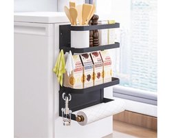 Multifunctioneel Ophangbaar Keukenrek of badrek- multifunctioneel organiser - Magnetisch - Zwart