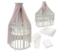 Multifunctioneel Oval Babybed 7-in-1 - Babykamer Set met Matras, Ladekast en Speelbed