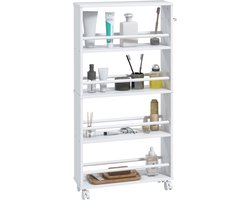 Multifunctioneel rek met wielen-smal ontwerp-4 vakken-45x15x91 cm-wit