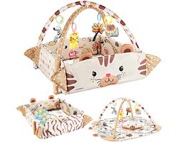 Multifunctioneel Speelkleed Baby + Buikligtrainer - Babygym met AANPASBARE WANDEN - Speelmat met Boog - 4 Speeltjes - Vanaf 0m+