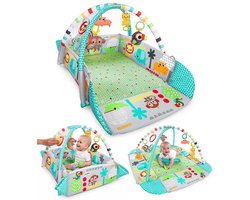 Multifunctioneel Speelkleed Baby + Buikligtrainer - Babygym met AANPASBARE WANDEN - Speelmat met Boog - Incl. 20 Ballen + 5 Speeltjes - Vanaf 0m+