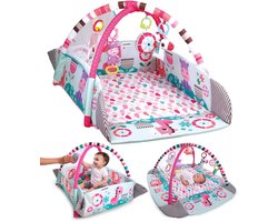 Multifunctioneel Speelkleed Baby + Buikligtrainer - Babygym met AANPASBARE WANDEN - Speelmat met Boog - Incl. 20 Ballen + 5 Speeltjes - Vanaf 0m+