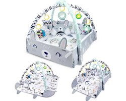 Multifunctioneel Speelkleed Baby + Buikligtrainer - Babygym met AANPASBARE WANDEN - Speelmat met Boog - Incl. 20 Ballen + 5 Speeltjes - Vanaf 0m+