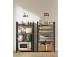 Multifunctioneel Stabiele Boekenkast 4 Houten Planken 11 Kg Buffetkast 4 Lagen- Vintage Bruin/Zwart 66x30x120 Opbergkast 4 Niveaus Elke Plank 10 kg Dragen 4 Verstelbare Voeten Extra Stabiliteit- Ladderplank Stevig Metalen Frame & Robuuste Spaanplaat