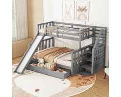 Multifunctioneel stapelbed 90 x 200 met glijbaan en opbergvensters - Hoogslaper voor kinderen