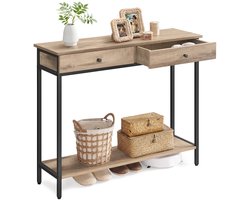 Multifunctioneel Stijlvol Gangtafel Bijzettafel, Banktafel, Dressoir met 2 Laden Consoletafel Massief Houtspaanplaat & Staal & Stevig & Duurzaam 100x30x80 cm 16.2kg Verstelbare Voeten Goede Stabiliteit - Rustieke Stijl Huis & Kantoor - Deco Hal Tafel