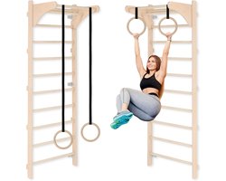 Multifunctioneel Wandrek met Optrekstang voor Thuistraining – Verstelbare Houten Klimwand