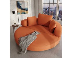 Multifunctionele 2-in-1 Ovale Klapbank + Logeerbed – Modulaire 2-Zits Bank met Kussens – Oranje Corduroy – Ruimtebesparend voor Appartement, Woonkamer & Slaapkamer House&Garden