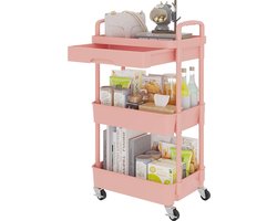 Multifunctionele 3-laagse Rolling Cart voor Keuken, Badkamer en Woonkamer in Roze