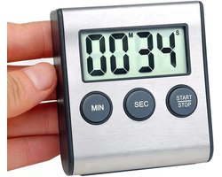 Multifunctionele afteltimer - kookwekker - kookwekker digitaal - kookwekker magnetisch - Luide wekker - Kook- en baktimer - Keukentimer - Zilver - Roestvrij staal