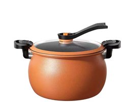 Multifunctionele Antikleef Drukpan 6L - Ideaal voor Rijst, Stoofpot & Inmaken - Transparant Deksel - Vlekbestendig - Veilig & Comfortabel - Geschikt voor Alle Warmtebronnen - Oranje