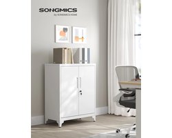 Multifunctionele Archief Kast van Staal met Sloten- Kantoorkast- Kast Afsluitbaar - Opbergkast- Werkkamer- Dossierkast - Kantoor 40D x 80B x 90H cm - Wit Garderobekast & 2 Deuren- Bestanden- Max. Statische Laadcapaciteit per Verstelbare Plank: 25 kg