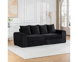 Multifunctionele Bank – Lounge Sofa voor 2–3 Personen – Zachte Bekleding – Geschikt voor Kleine Ruimtes – Hoog Veerkrachtig Schuim – Geen Montage - Zwart