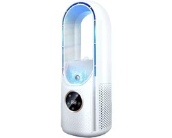 Multifunctionele, bladloze USB-ventilator - 6 snelheden met timer - Koelventilator - Bladloze staande ventilator met LED-display - Geluidsarm - Draagbaar - Voor studentenhuis, kantoorbureau (wit)