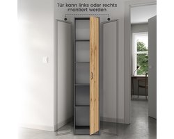 Multifunctionele Boekenkast en Garderobekast Grijs 40 cm Breed, 180 cm Hoog - Verstelbare Opbergplanken en Smalle Kast voor Slaapkamer, Hal, Kantoor en Kelder