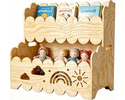 Multifunctionele boekenkast van hout met 2 verdiepingen voor boeken en speelgoed, ideaal voor de kinderkamer en speelkamer, 57 x 32 x 56 cm