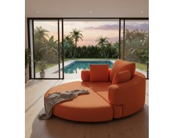 Multifunctionele Boneless Slaapbank 2-Zits – Ovaal Klapbankbed met Kussens – Modulaire Bank & Logeerbed – Corduroy Stof – Ruimtebesparend – Oranje House&Garden