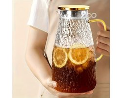 Multifunctionele Borosilicaatglas Waterkan met Deksel en Filter - 2024ml/71.71oz Grote Capaciteit Warm en Koud Drink Waterkan, Theepot Gele Handgreep