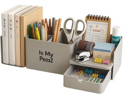 Multifunctionele bureau-organizer met ruimte voor pennen, uittrekbare lades en stijlvolle afwerking