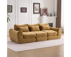 Multifunctionele Chenille Slaapbank – Opvouwbaar – Geschikt voor 3 Personen – Met 3 Kussens en Armleuningen – Comfortabel 3-in-1 Ontwerp – Te Gebruiken als Sofa, Ligstoel en Logeerbed – Ideaal voor Appartementen of Kleine Ruimtes– Geel
