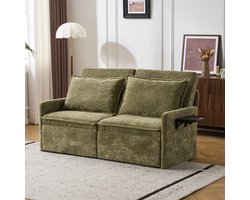 Multifunctionele Chenille Slaapbank – Verstelbare Rugleuning met 5 Standen – 2-in-1 Bank & Logeerbed – Met USB/Type-C Oplaadpoort en Opbergvakken – Zachte Hoge Dichtheid Schuimvulling – Moderne Relaxbank voor Woonkamer/Slaapkamer –Groen