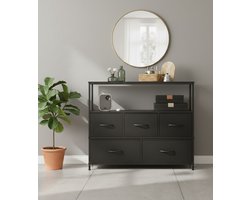 Multifunctionele Commode Dressoir met 5 Laden en Stabiel Stalen Frame – Ideaal voor Slaapkamer, Woonkamer, of Hal – Verkrijgbaar in Zwart, Grijs, Vintage Bruin, Wit – Eenvoudige Montage Medahomestore