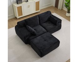 Multifunctionele Corduroy Slaapbank – Opvouwbaar met 2 Armleuningen – 3-in-1 Design – Geschikt voor 2 Personen – Flexibele Opstelling – Te Gebruiken als Logeerbed, Bank en Ligstoel – Woonkamer/Slaapkamer –Zwart