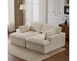 Multifunctionele Corduroy Slaapbank - Opvouwbaar, Met 2 Armleuningen - Comfortabel 4-in-1 Ontwerp – Voor 2 Personen - Direct gebruiksklaar - Extra bed voor gasten - Woonkamer & slaapkamer – 214x145x89cm - Wit