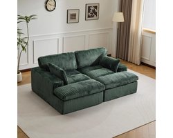 Multifunctionele Corduroy Slaapbank - Opvouwbaar, Met 2 Armleuningen - Comfortabel 4-in-1 Ontwerp – Voor 2 Personen - Direct gebruiksklaar - Extra bed voor gasten - Woonkamer & slaapkamer – 214x145x89cm - Groen