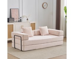 Multifunctionele Corduroy Slaapbank–Vaste Framebank–Opvouwbaar met 2 Kussens en Armleuningen–Comfortabel 2-in-1 Ontwerp–Geschikt voor 2 Personen–Te Gebruiken als Logeerbed, Bank en Ligstoel–Ideaal voor Woonkamer, Appartement of Kleine Ruimtes –Beige