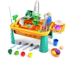 Multifunctionele elektrische watertafel voor kinderen - keukenwasser met stromend water en vismetspel - voor peuters van 3-8 jaar - met waterpomp, accessoires voor eten en dieren, rollenspel, perfect als cadeau voor jongens en meisjes