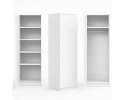 Multifunctionele Garderobekast - Wit, 50 cm Breed, 180 cm Hoog met Kledingstang en Extra Vak