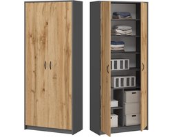 Multifunctionele Grijze Garderobekast 74x180 Cm – 6 Planken + Extra Vak