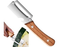 Multifunctionele groenteschiller voor in de keuken – Multifunctionele fruit- en groenteschiller van roestvrij staal met houten handvat en flesopener (1 stuks)