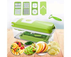 Multifunctionele groentesnijder, keuken klein gereedschap, 12-delige set, snijmachine, huishoudelijke snijmachine, aardappelsnijmachine, groen 28.5x12x11.5CM