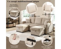 Multifunctionele hoekbank U-vormige driezitsbank met opbergfunctie – inclusief lades + voetenbank met opbergvak – modulair demonteerbare bankstel met slaapfunctie – corduroy bekleding