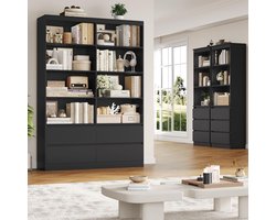 Multifunctionele Hoge Boekenkast “Aurora” – 180 cm Hoog, 4 Lades en 8 Compartimenten, Houten Kast voor Woonkamer, Kantoor of Keuken, Minimalistisch en Modern Design, 120 x 180 x 30 cm