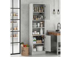 Multifunctionele Hoge Kast met 4 Deuren en Halfopen Plank – Medahomestore – 190 cm Opbergkast voor Keuken, Badkamer, Woonkamer en Eetkamer, Duurzaam Samengesteld Hout, Ruimtebesparend Design – Wit/Withoutnerf